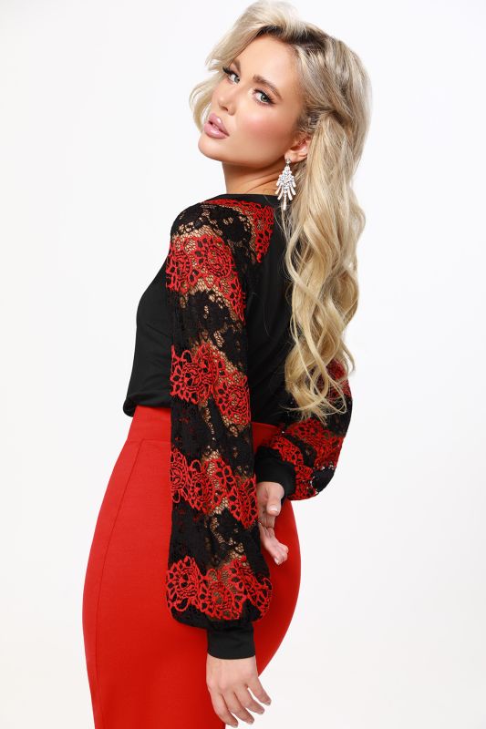 Black knitted blouse with lace sleeves