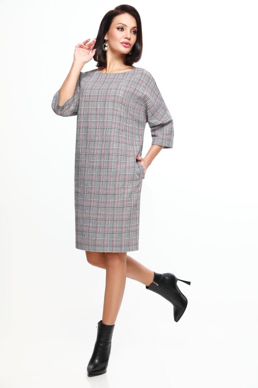 Plaid gray dress with side seam pockets