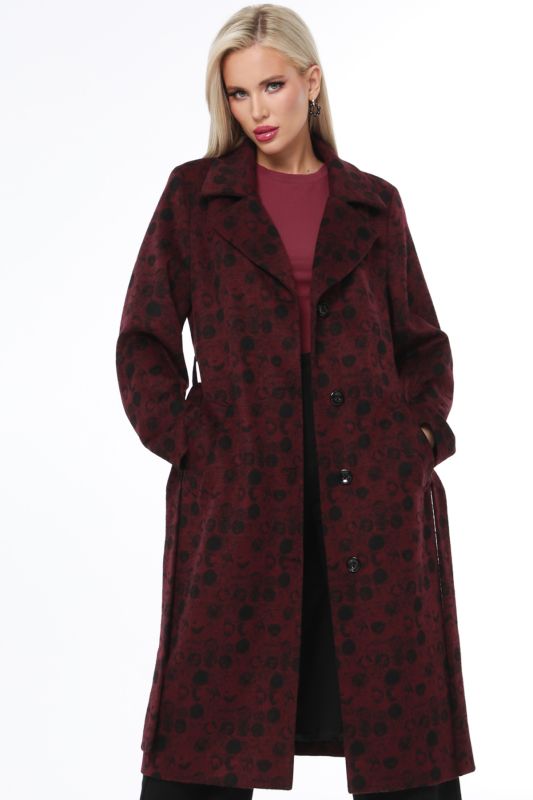 Demi-seasonal burgundy coat with waistband