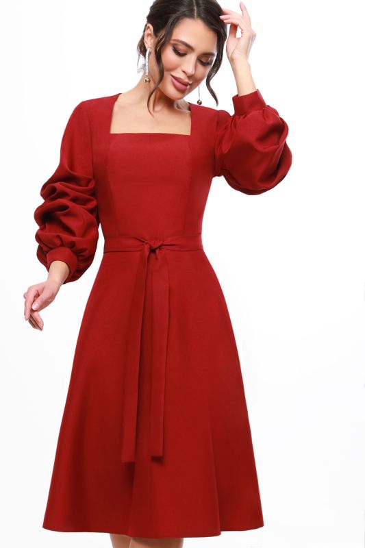 Burgundy dress with puffed sleeves