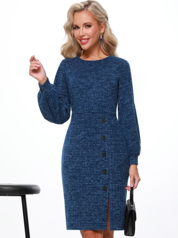 Blue knit dress with slit