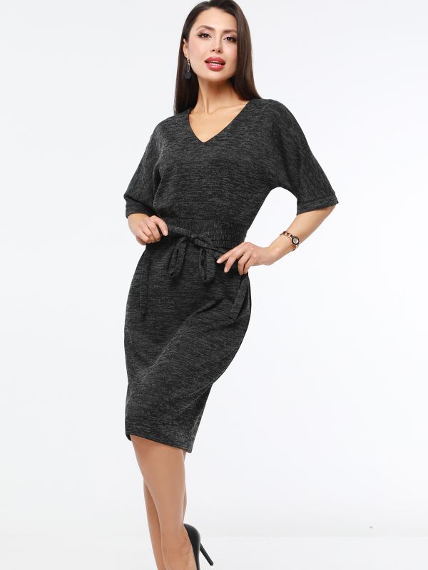 Office knit dress with cummerbund belt