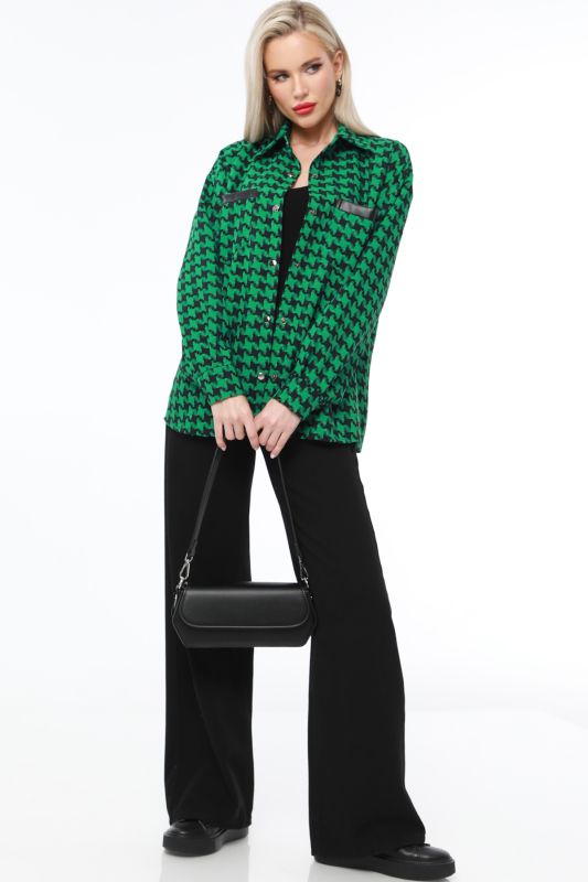 Shirt green with houndstooth print