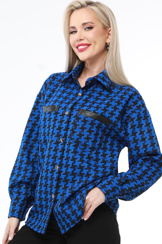 Shirt blue with houndstooth print