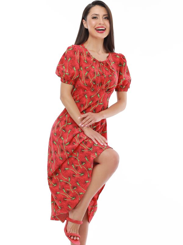 Red dress with lantern sleeve