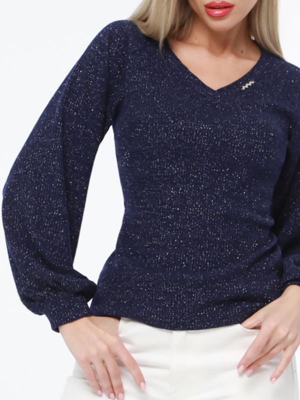 Dark blue sweater with puffed sleeves