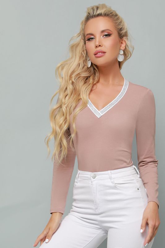 Peach blouse with triangle neckline