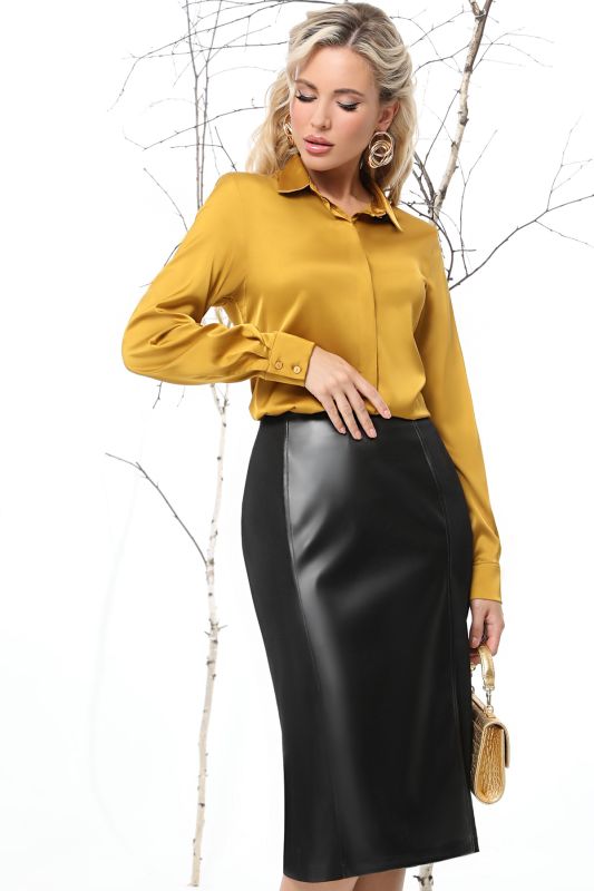 Black pencil skirt with eco-leather inset