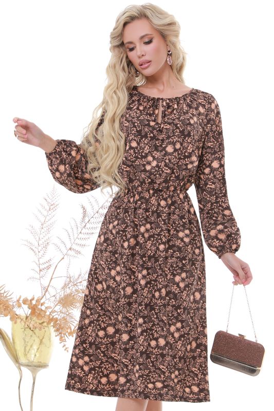 Brown dress with puffed sleeve