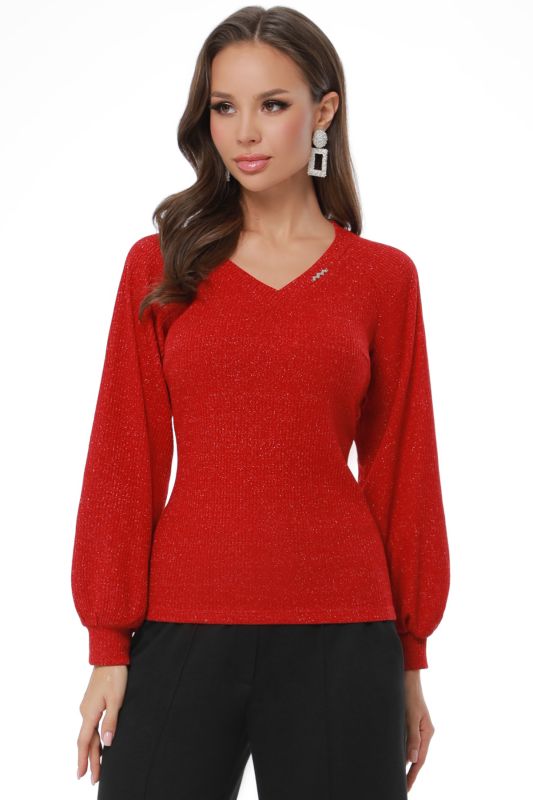 Red color sweater with puffed sleeves