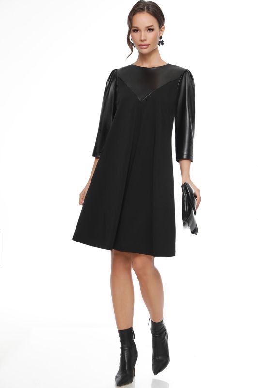 Black dress with eco leather sleeves and basque