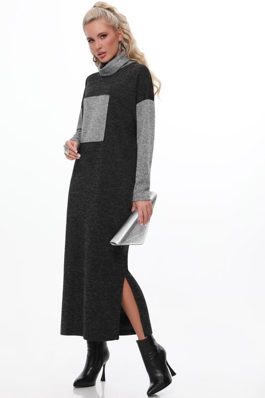 Dark gray knitted long dress with slits