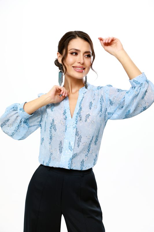 Blue chiffon floral blouse