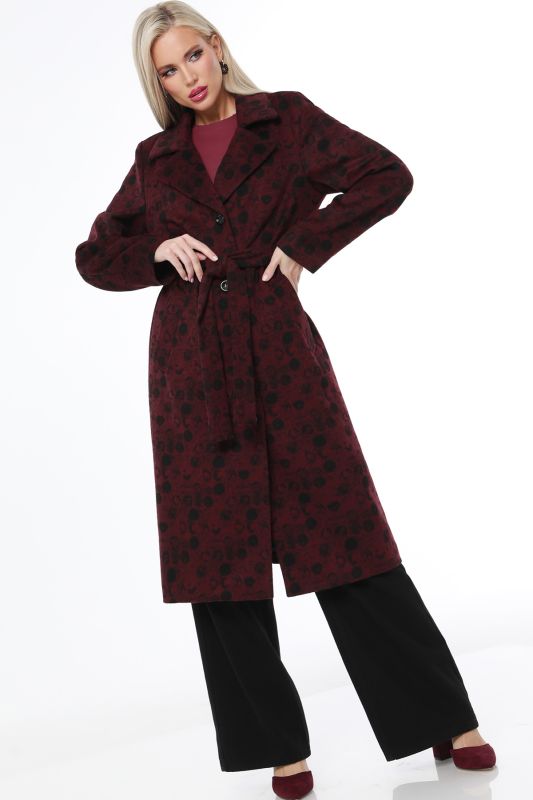 Demi-seasonal burgundy coat with waistband