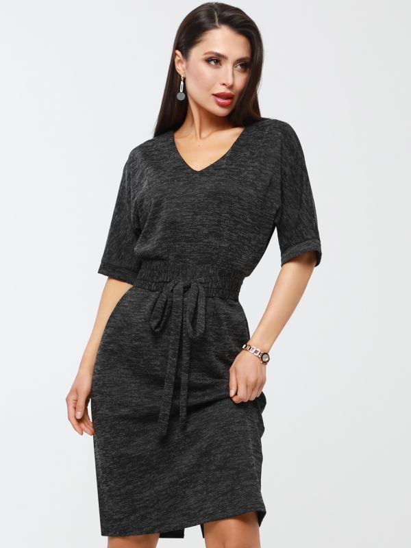 Office knit dress with cummerbund belt