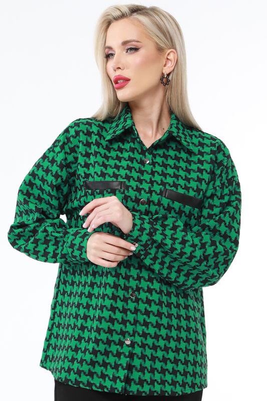 Shirt green with houndstooth print