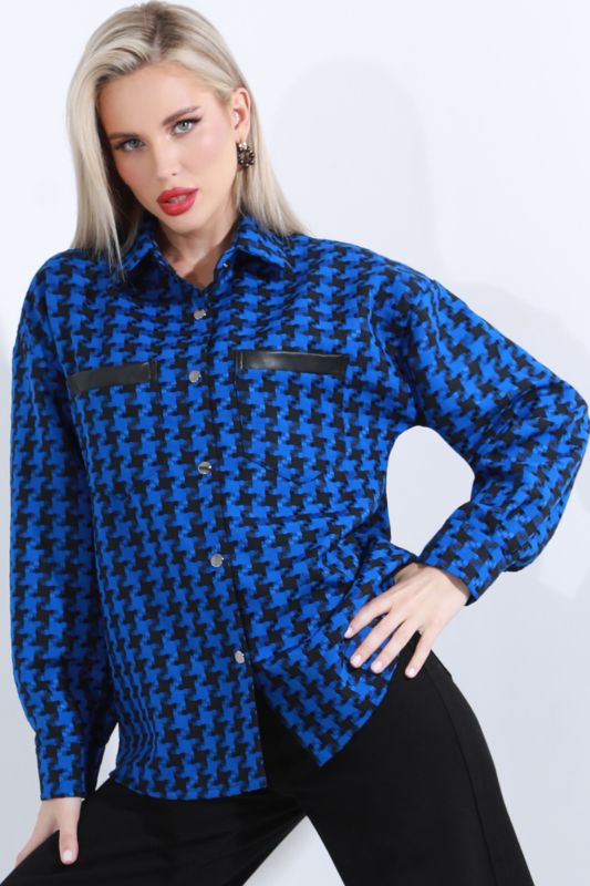 Shirt blue with houndstooth print