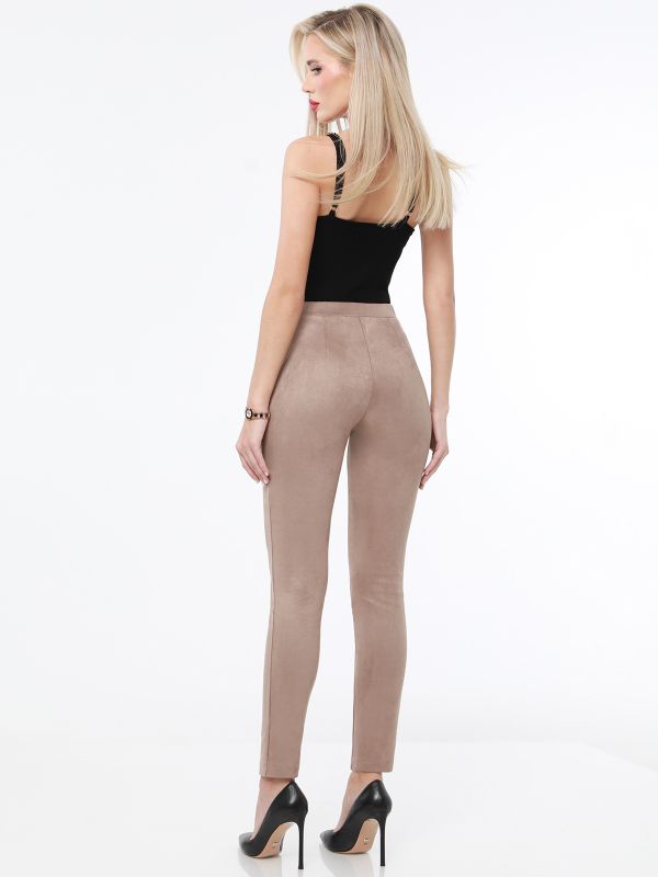 Beige Suede Tight Fitted Pants