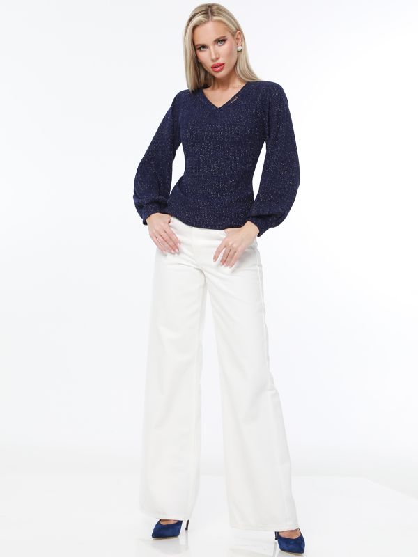 Dark blue sweater with puffed sleeves