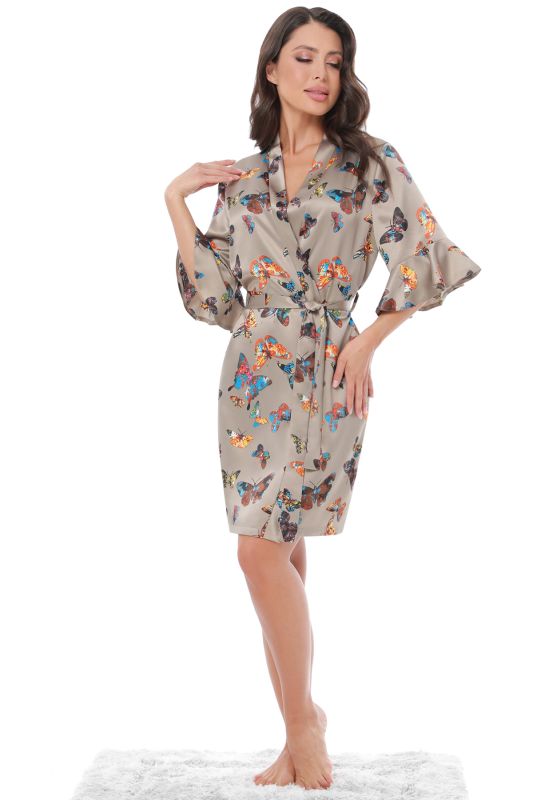 Satin robe with print and ruffles