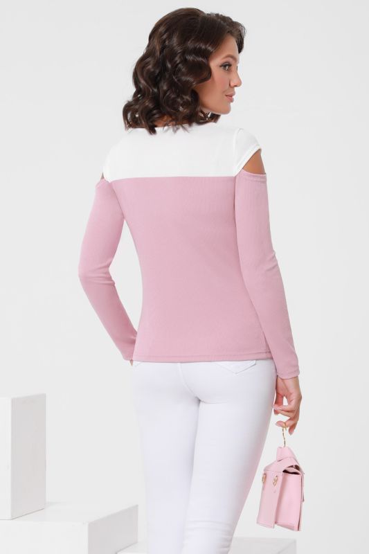 Blouse white-pink with shoulder cutout