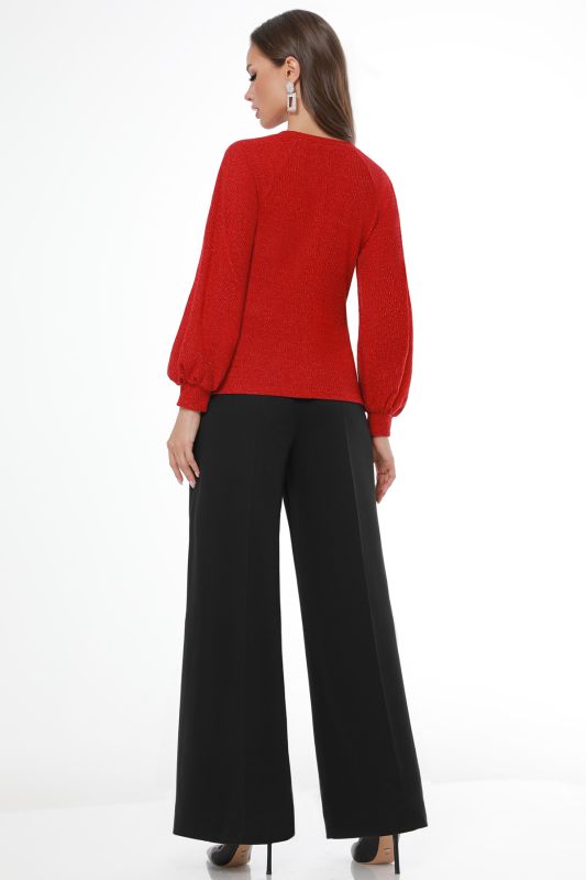 Red color sweater with puffed sleeves