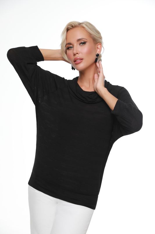 Black batwing knit blouse