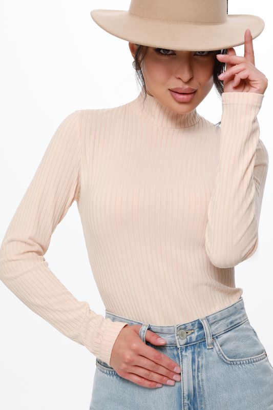 Light beige long sleeve noodle turtleneck sweater