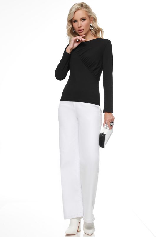 Black knit blouse with asymmetric gathering