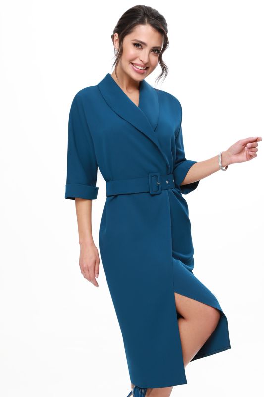 Blue-Green Flared Dress with Belt