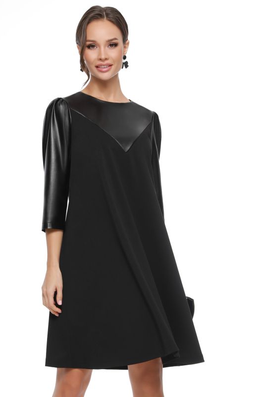 Black dress with eco leather sleeves and basque