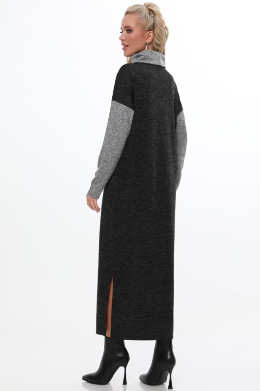 Dark gray knitted long dress with slits