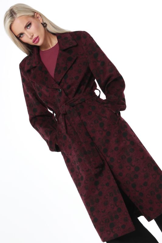 Demi-seasonal burgundy coat with waistband