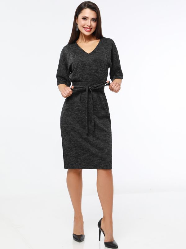 Office knit dress with cummerbund belt