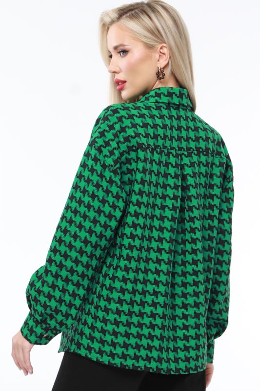 Shirt green with houndstooth print