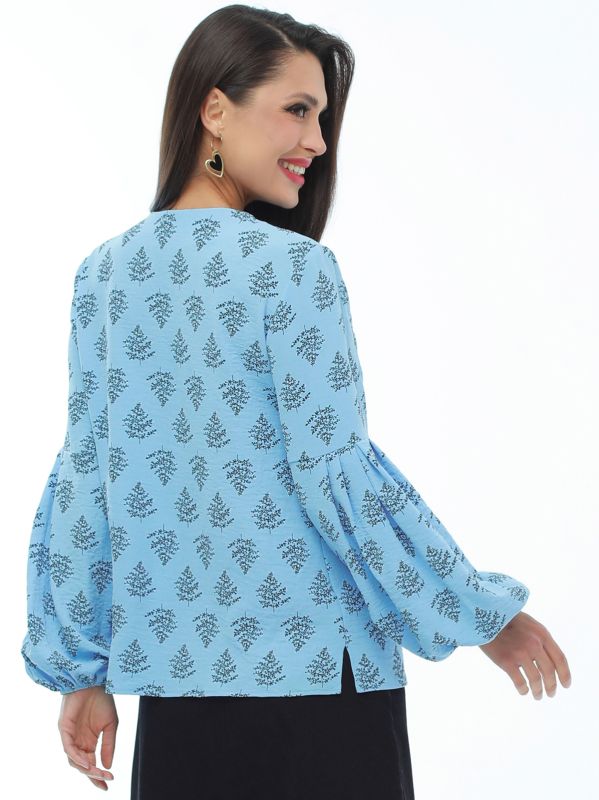 Blouse blue with print