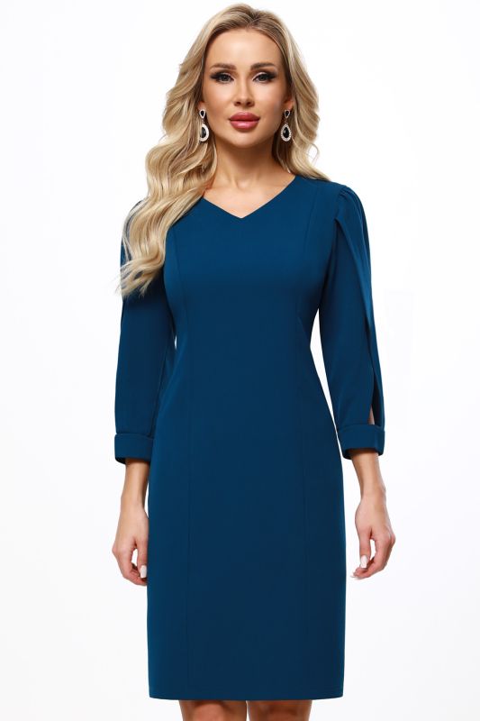 Green-blue dress with cutout on sleeves