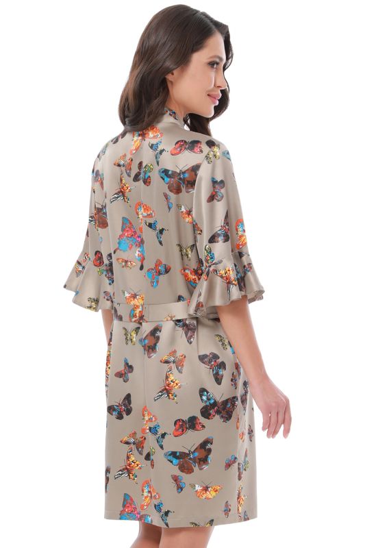 Satin robe with print and ruffles