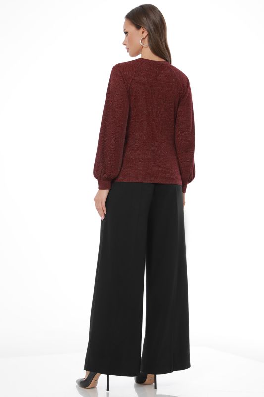 Burgundy sweater with puffed sleeves