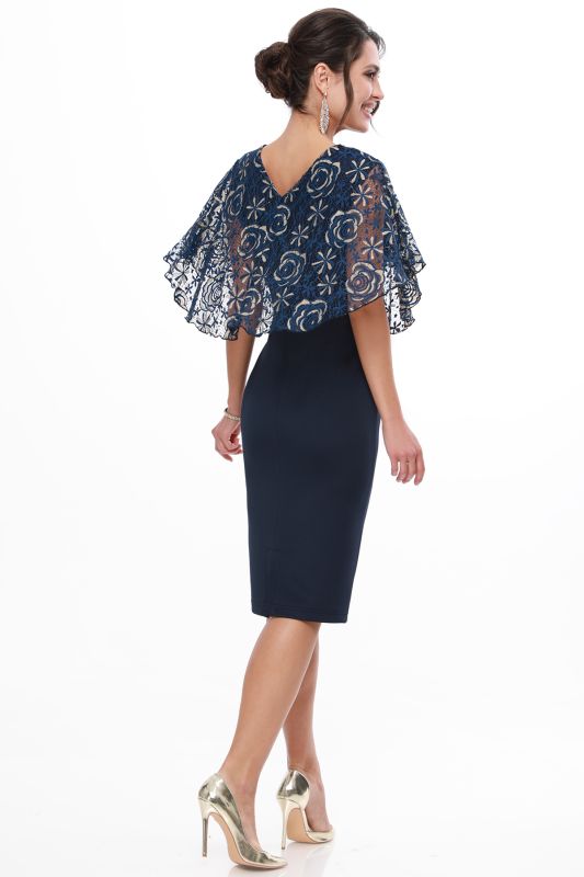 Dark blue cocktail dress with guipure pelerina