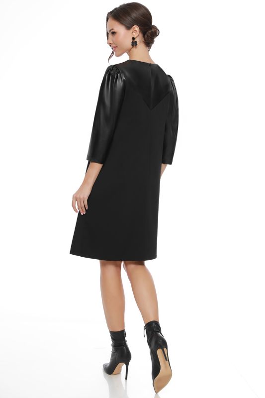 Black dress with eco leather sleeves and basque