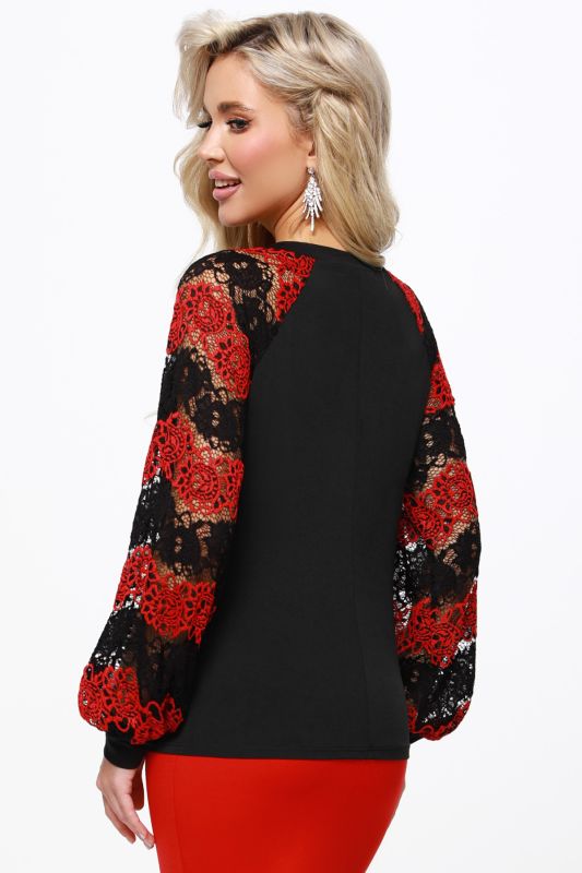 Black knitted blouse with lace sleeves