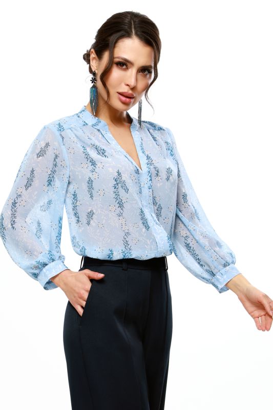 Blue chiffon floral blouse