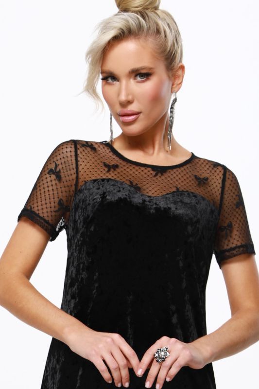 Black velvet short sleeve cocktail dress