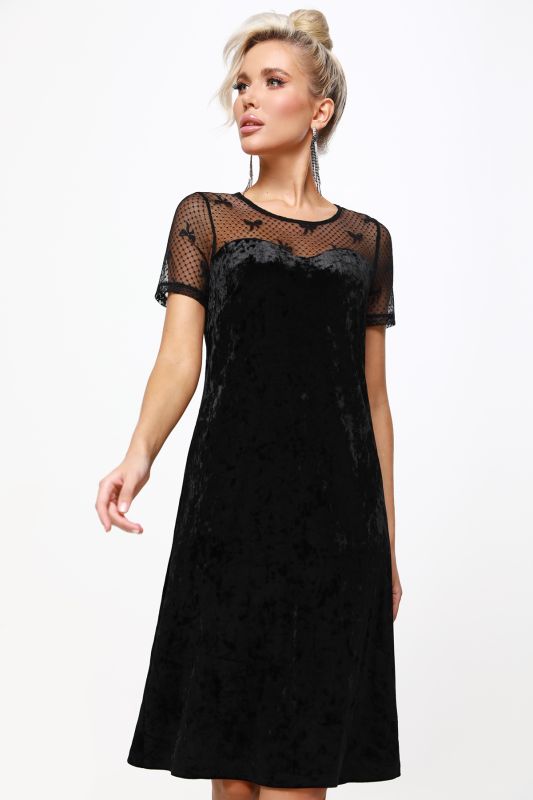 Black velvet short sleeve cocktail dress