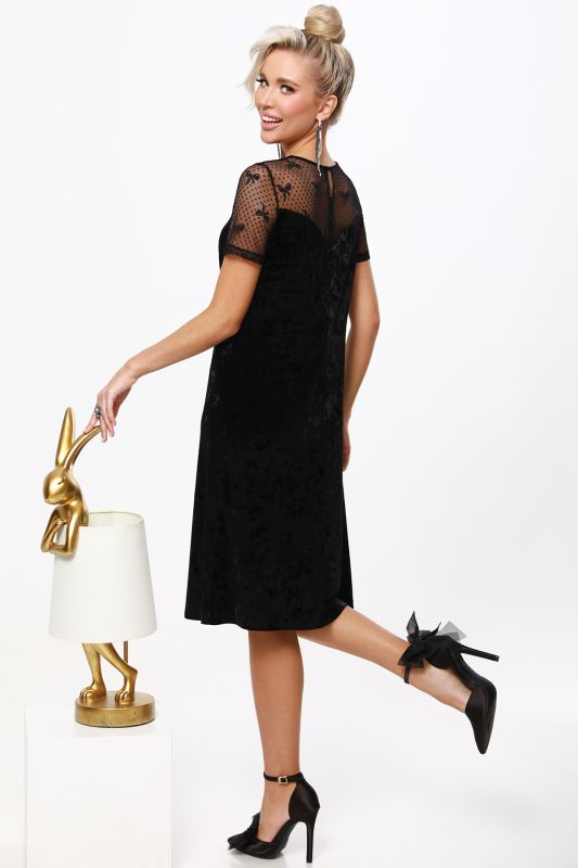 Black velvet short sleeve cocktail dress