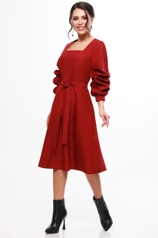 Burgundy dress with puffed sleeves