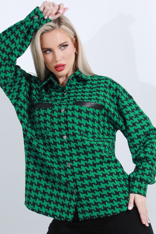 Shirt green with houndstooth print