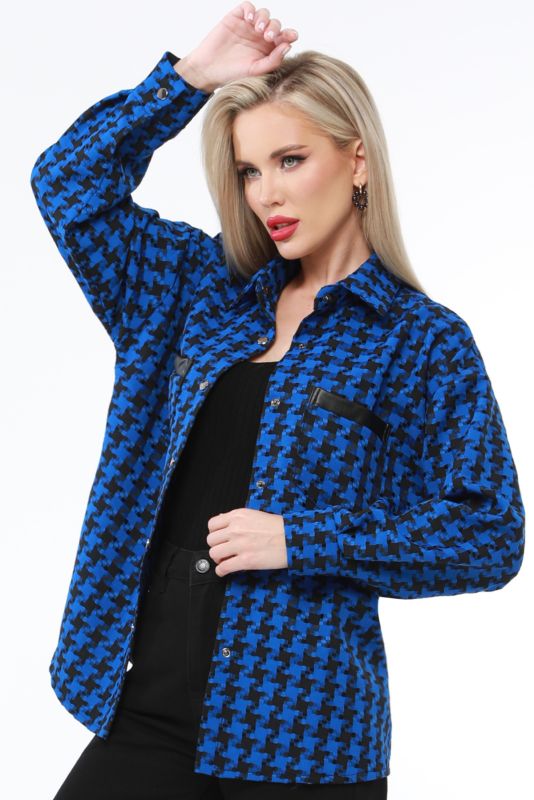 Shirt blue with houndstooth print