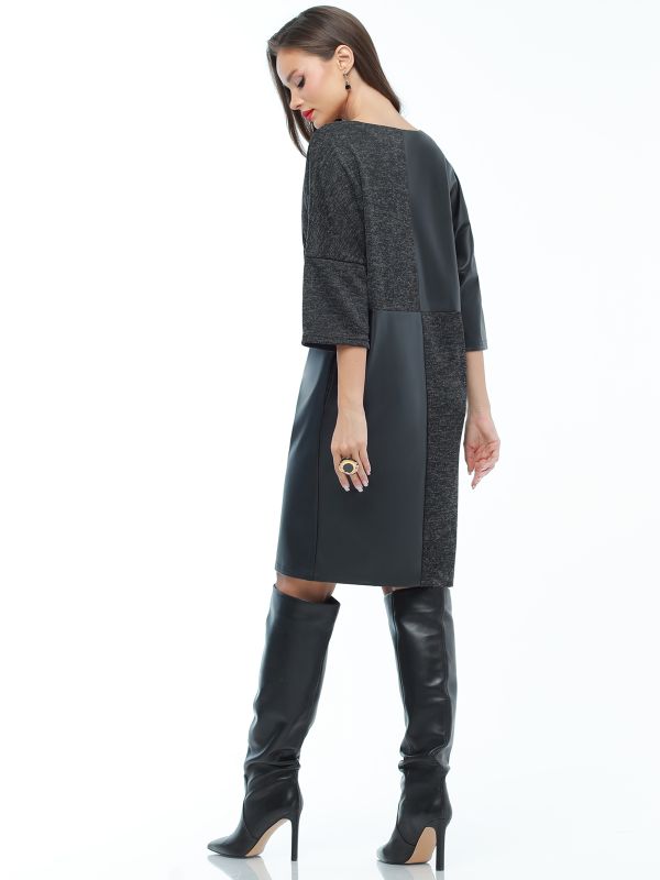 Black cocoon dress with eco-leather inserts